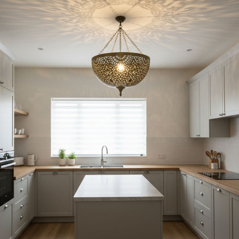 Moroccan Brass Pendant Light - Vintage Style Lighting  (pl-1095)